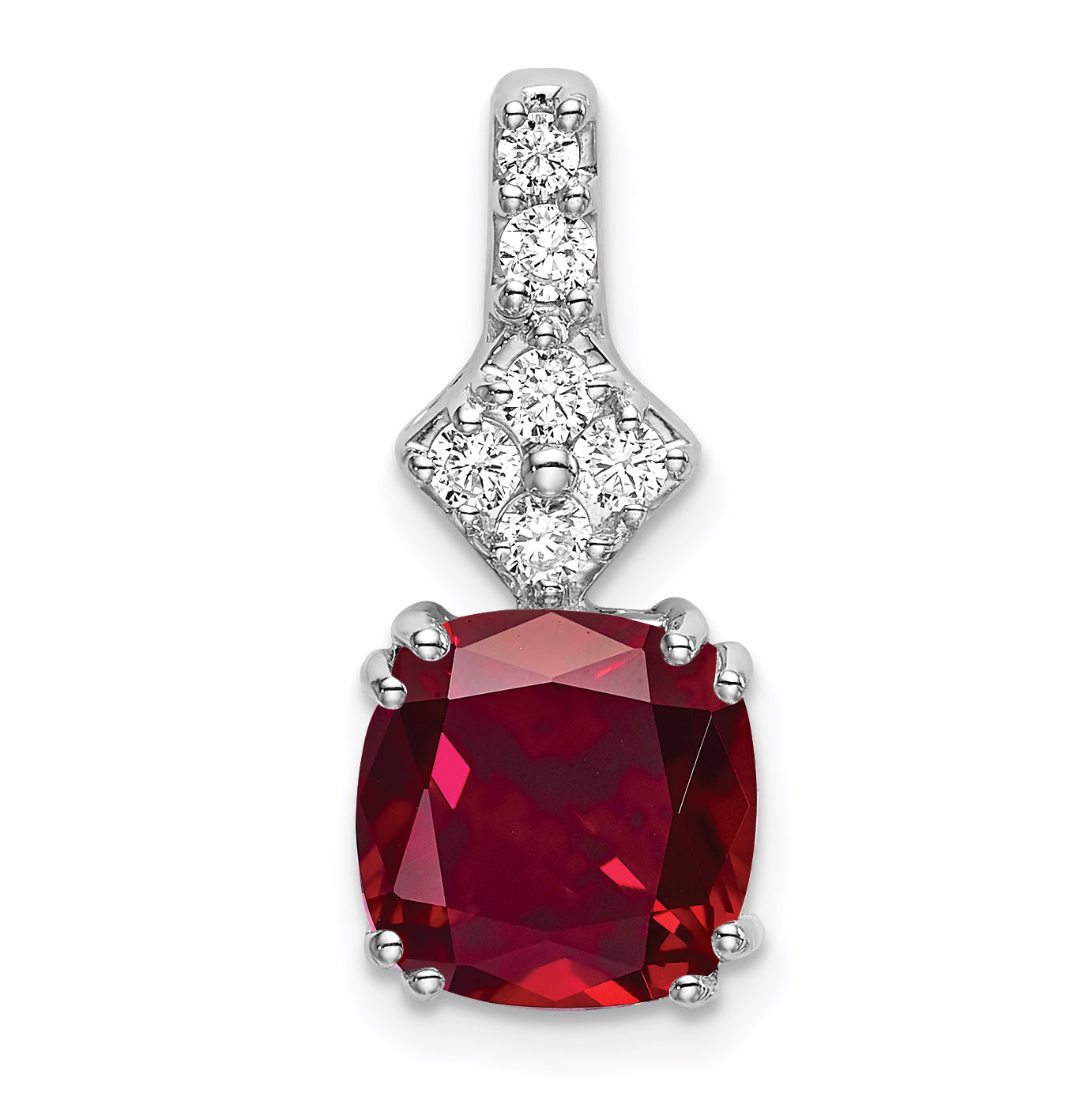 14k White Gold 1/5 Ct. Lab Grown Diamond VS/SI+ G+ and Lab Created Ruby Pendant