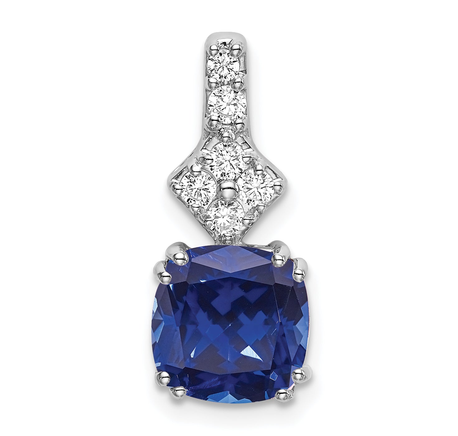 14k White Gold 1/5 Ct. Lab Grown Diamond VS/SI+ G+ and Lab Created Blue Sapphire Pendant