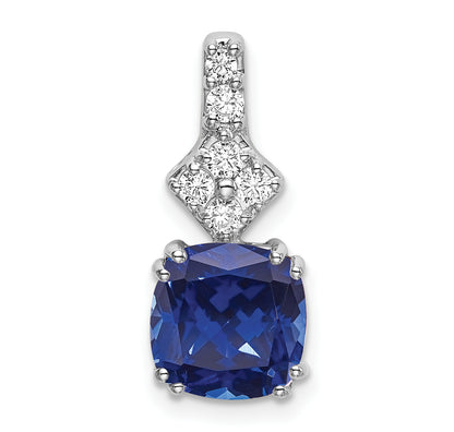 14k White Gold 1/5 Ct. Lab Grown Diamond VS/SI+ G+ and Lab Created Blue Sapphire Pendant