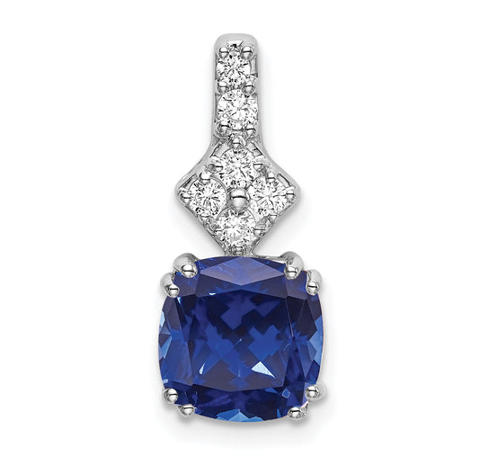 14k White Gold 1/5 Ct. Lab Grown Diamond VS/SI+ G+ and Lab Created Blue Sapphire Pendant