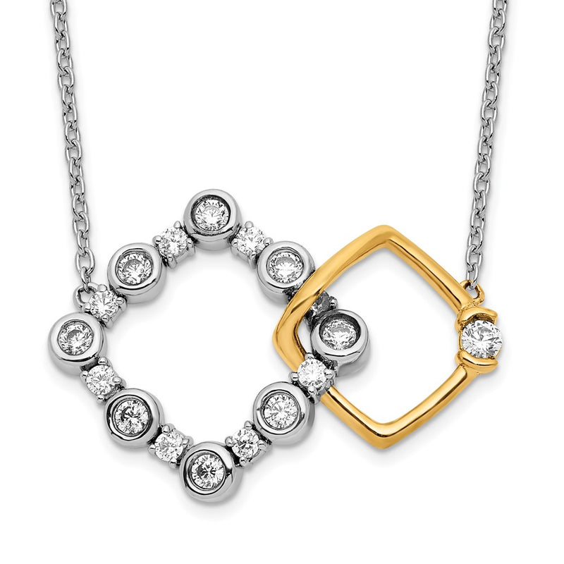 14k Two-tone 3/8 Ct. Lab Grown Diamond VS/SI+ G+ Interlocking Square 18 inch Necklace