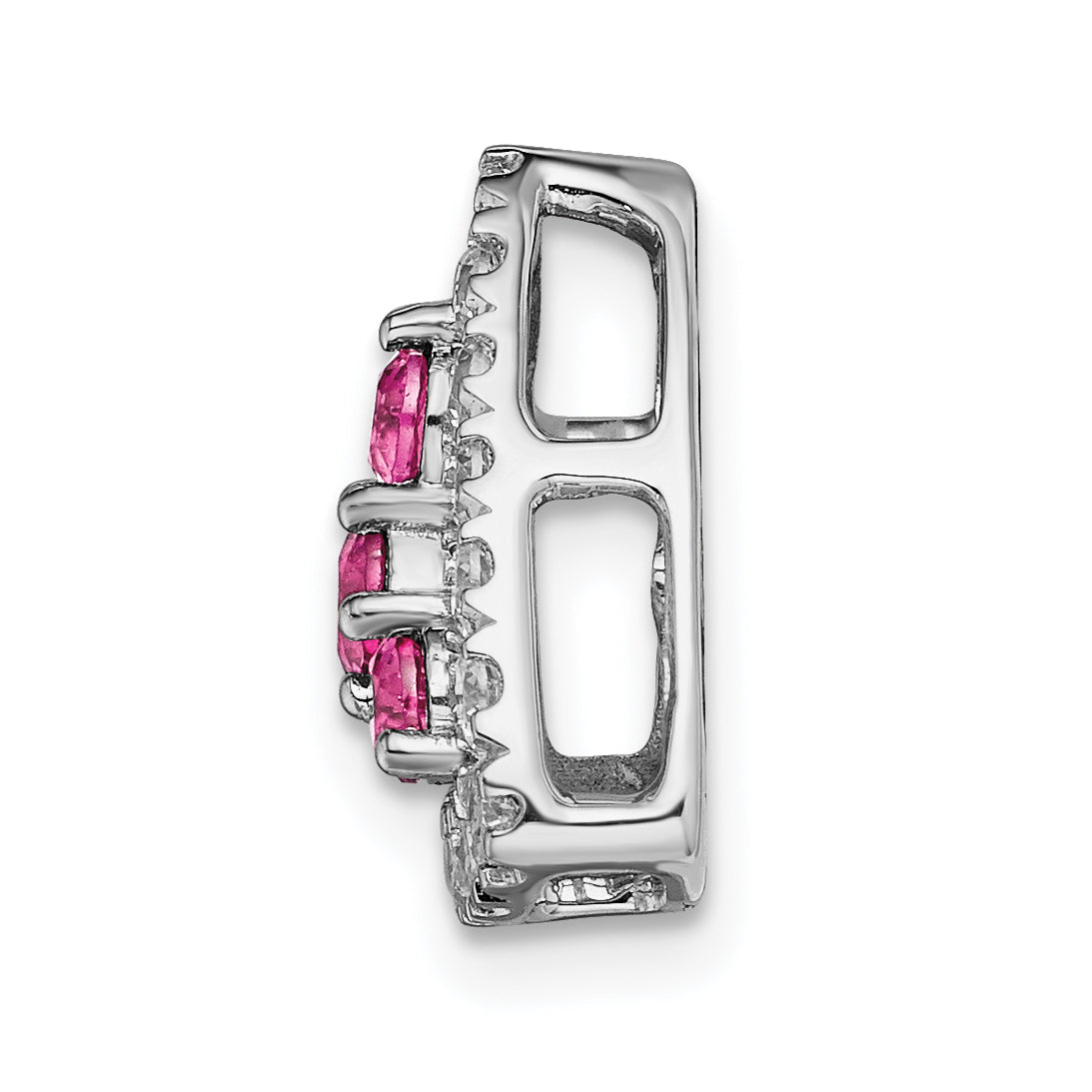 Pure Serenity 14k White Gold 3/8 Ct. Lab Grown Diamond VS/SI+ G+ and Lab Created Pink Sapphire Triangle Pendant