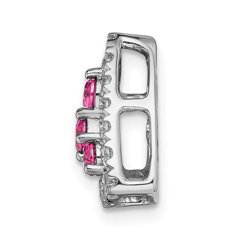 Pure Serenity 14k White Gold 3/8 Ct. Lab Grown Diamond VS/SI+ G+ and Lab Created Pink Sapphire Triangle Pendant