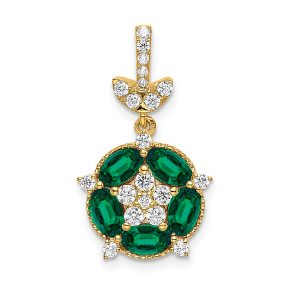 14k Yellow Gold White 1/3 Ct. Lab Grown Diamond VS/SI+ G+ and Lab Created Emerald Floral Pendant