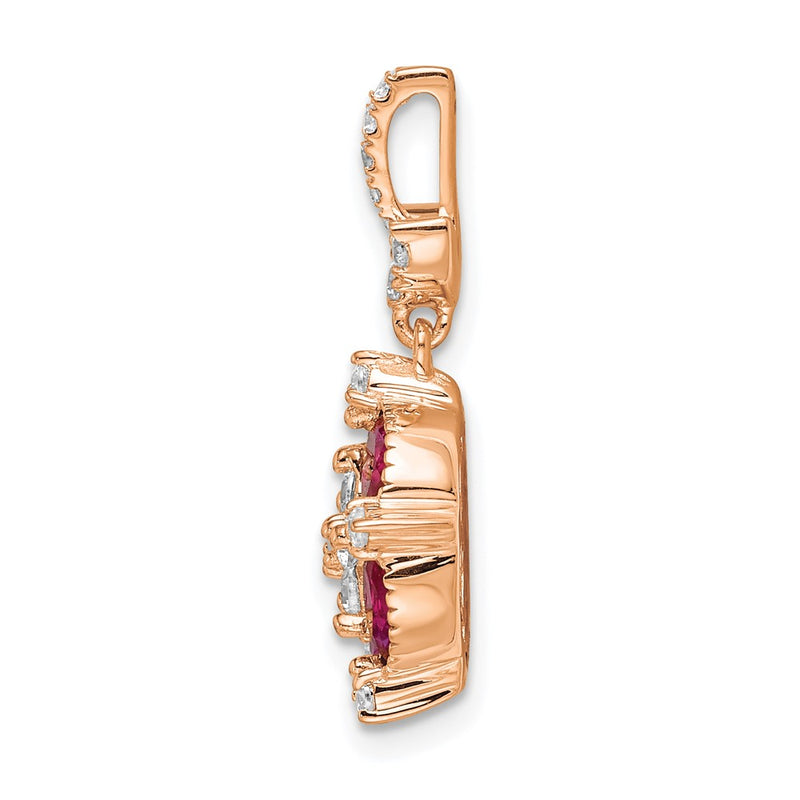 14k Rose Gold White 1/3 Ct. Lab Grown Diamond VS/SI+ G+ and Lab Created Ruby Floral Pendant