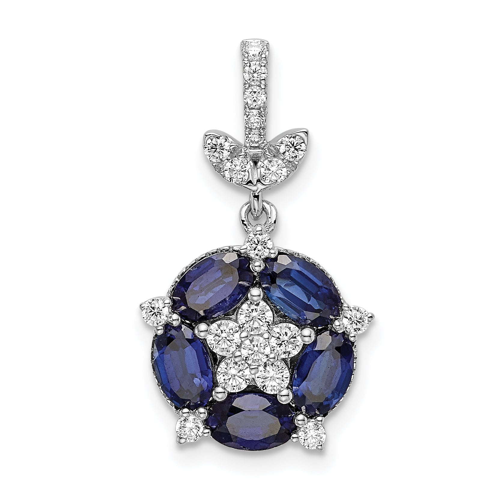 14k White Gold 1/3 Ct. Lab Grown Diamond VS/SI+ G+ and Lab Created Blue Sapphire Floral Pendant