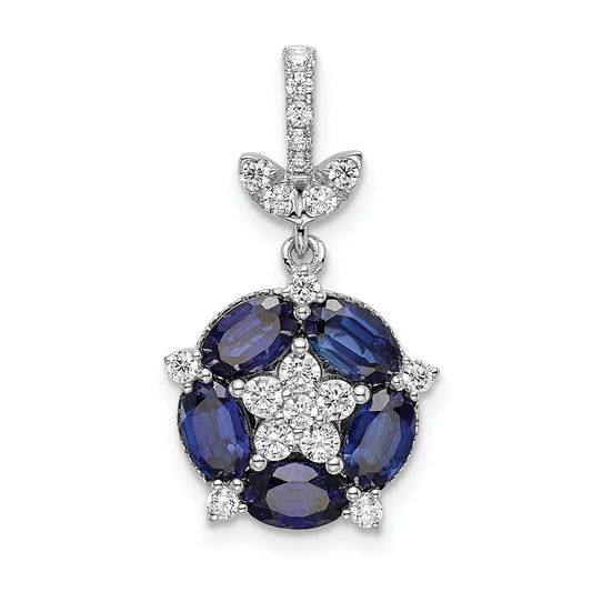 14k White Gold 1/3 Ct. Lab Grown Diamond VS/SI+ G+ and Lab Created Blue Sapphire Floral Pendant