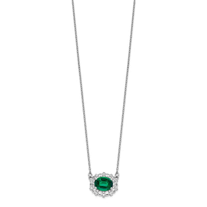 14k White Gold 1 Ct. Lab Grown Diamond VS/SI+ G+ Created Emerald 18 inch Necklace