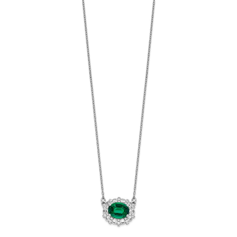 14k White Gold 1 Ct. Lab Grown Diamond VS/SI+ G+ Created Emerald 18 inch Necklace