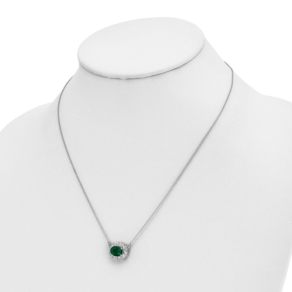14k White Gold 1 Ct. Lab Grown Diamond VS/SI+ G+ Created Emerald 18 inch Necklace