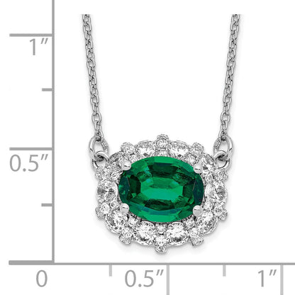 14k White Gold 1 Ct. Lab Grown Diamond VS/SI+ G+ Created Emerald 18 inch Necklace