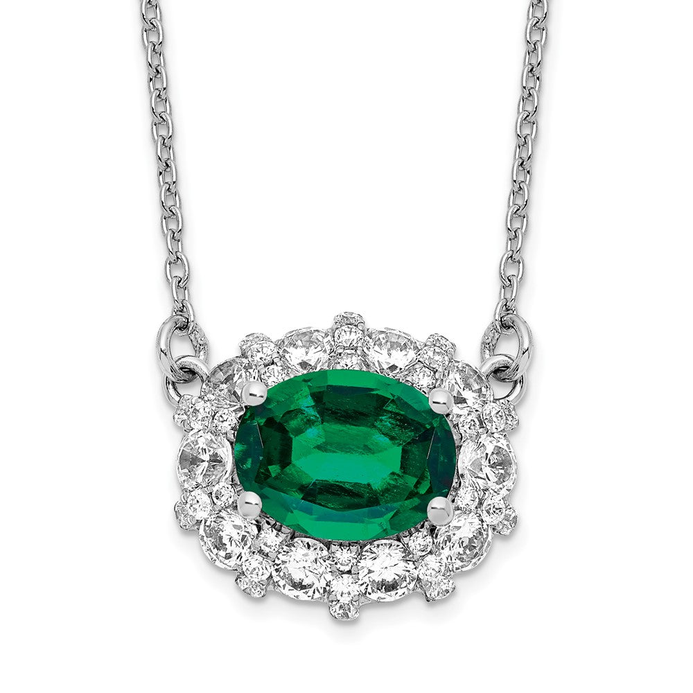 14k White Gold 1 Ct. Lab Grown Diamond VS/SI+ G+ Created Emerald 18 inch Necklace