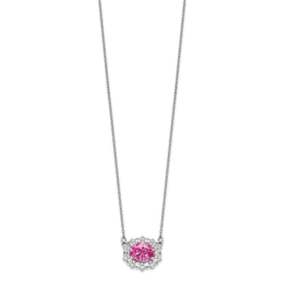 14k White Gold 1 Ct. Lab Grown Diamond VS/SI+ G+ Created Pink Sapphire 18 inch Necklace