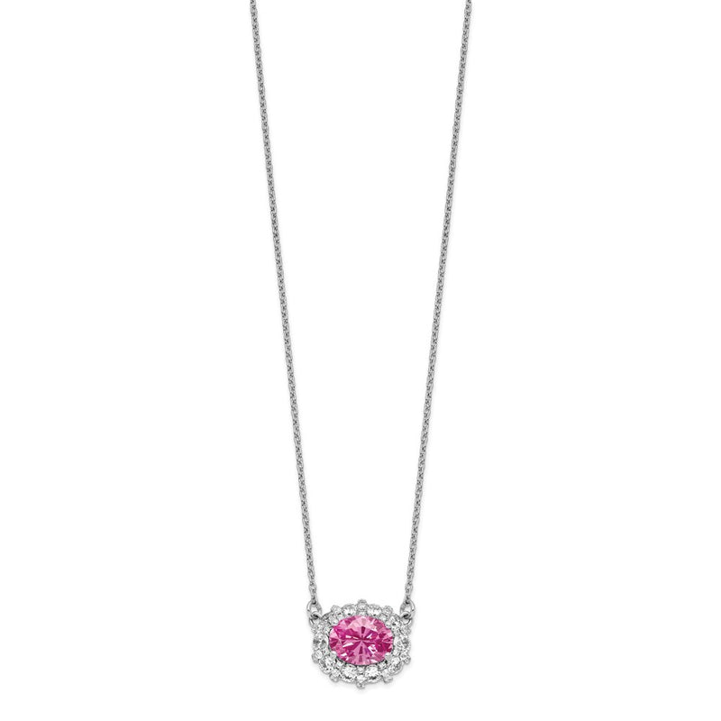 14k White Gold 1 Ct. Lab Grown Diamond VS/SI+ G+ Created Pink Sapphire 18 inch Necklace