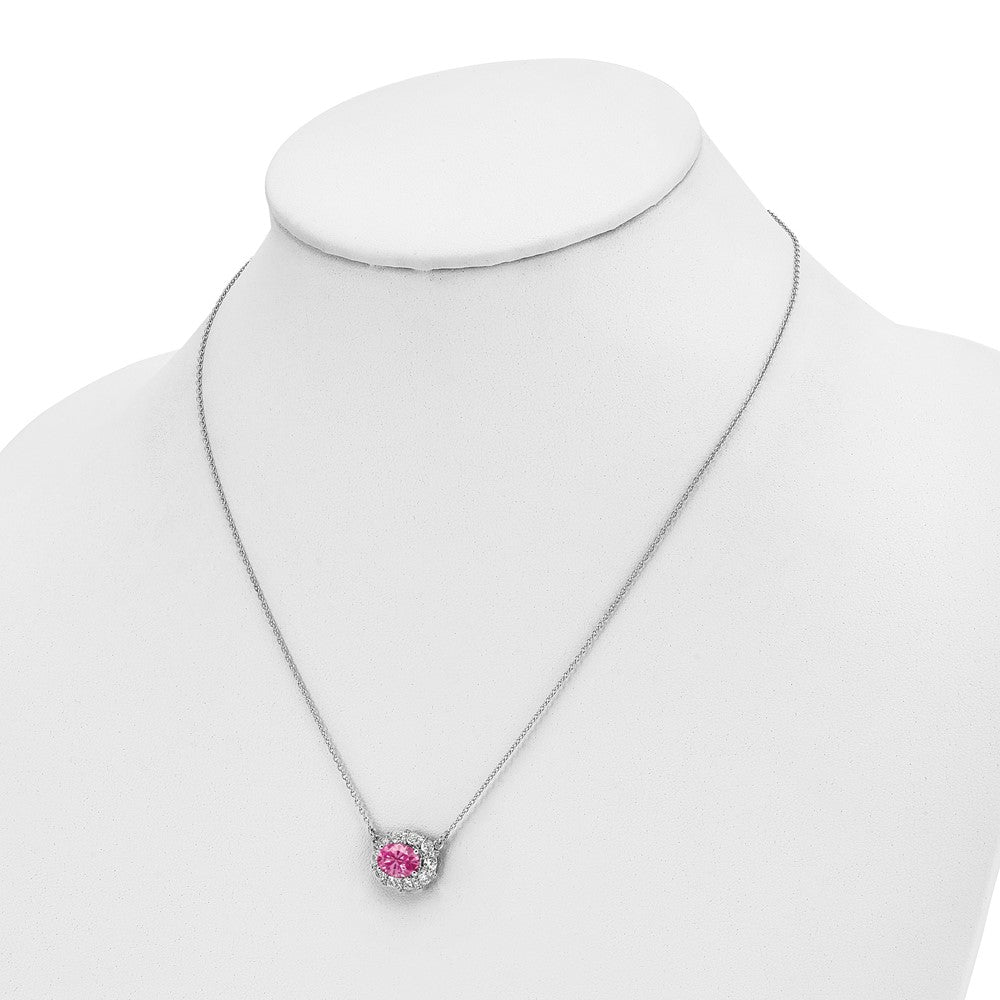 14k White Gold 1 Ct. Lab Grown Diamond VS/SI+ G+ Created Pink Sapphire 18 inch Necklace