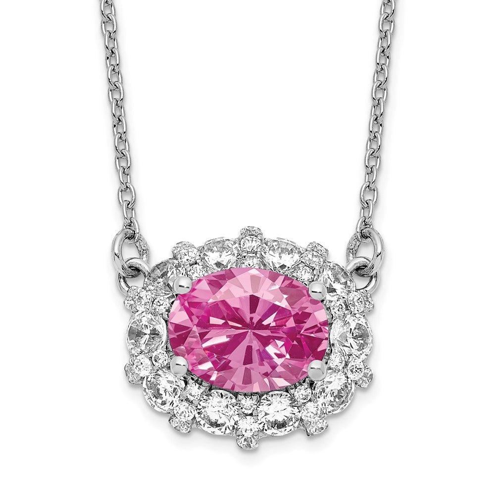 14k White Gold 1 Ct. Lab Grown Diamond VS/SI+ G+ Created Pink Sapphire 18 inch Necklace