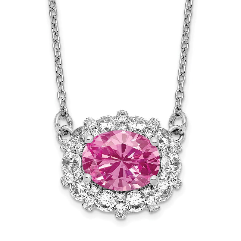 14k White Gold 1 Ct. Lab Grown Diamond VS/SI+ G+ Created Pink Sapphire 18 inch Necklace