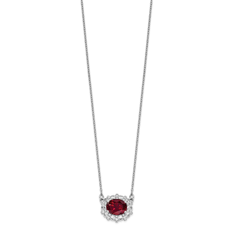 14k White Gold 1 Ct. Lab Grown Diamond VS/SI+ G+ Created Ruby 18 inch Necklace