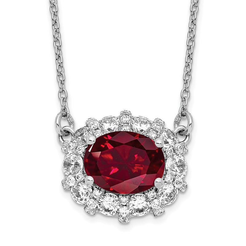 14k White Gold 1 Ct. Lab Grown Diamond VS/SI+ G+ Created Ruby 18 inch Necklace