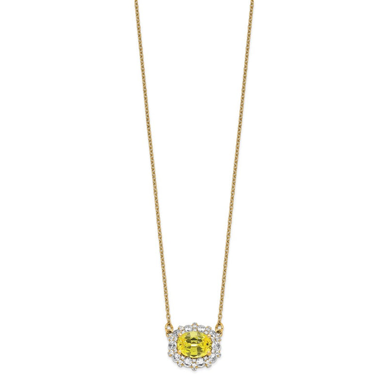 14k Yellow Gold White 1 Ct. Lab Grown Diamond VS/SI+ G+ Created Sapphire 18 inch Necklace
