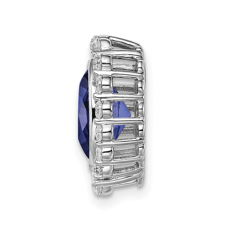 14k White Gold 1/2 Ct. Lab Grown Diamond VS/SI and Oval Lab Created Blue Sapphire Halo Chain Slide Pendant