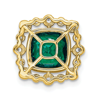 14k Yellow Gold 1/2 Ct. Lab Grown Diamond VS/SI+ G+ and Lab Created Emerald Square Chain Slide Pendant