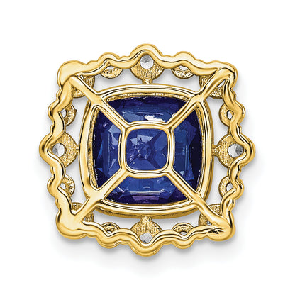 14k Yellow Gold Lab Grown Diamond VS/SI FGH & Created Sapphire Square Pendant