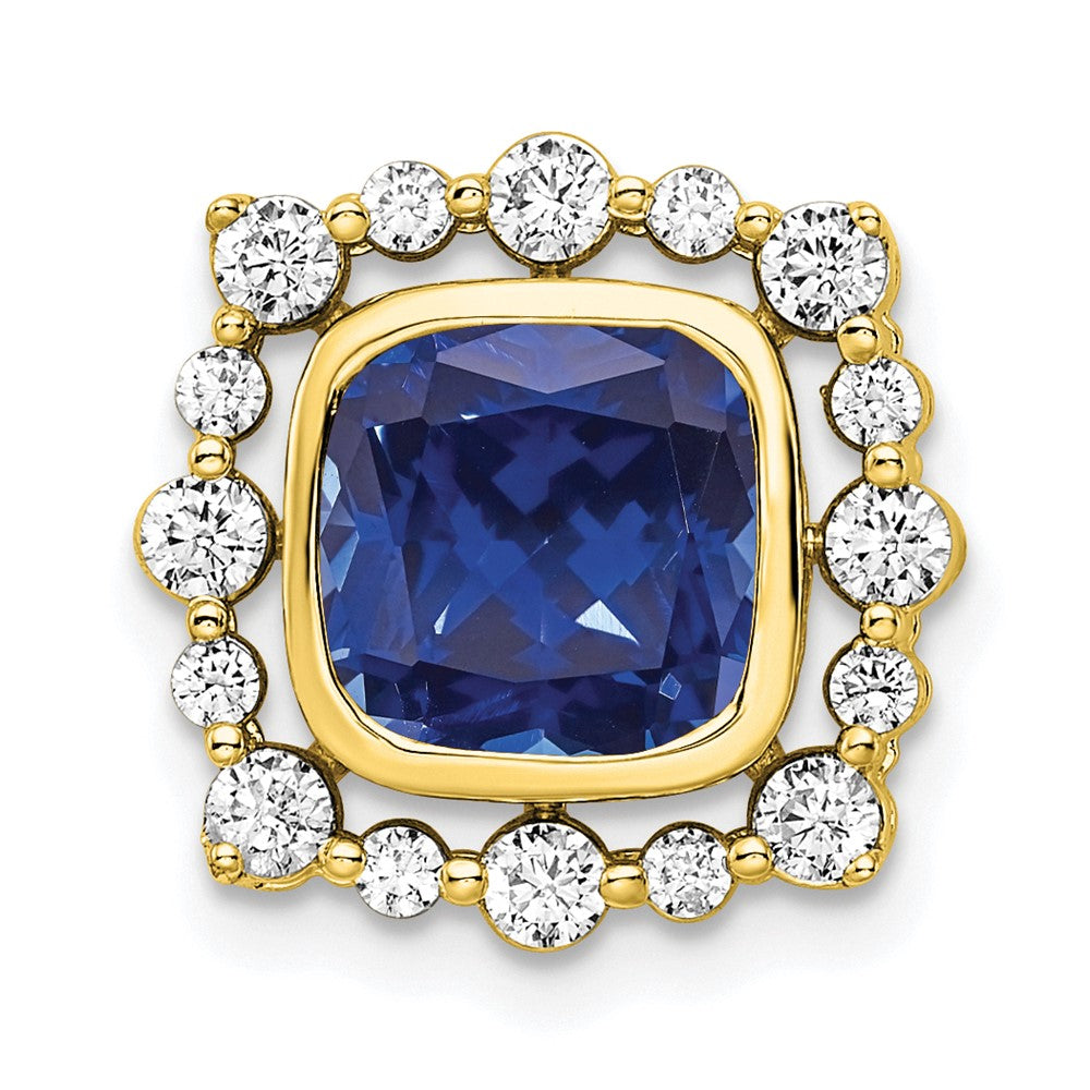 14k Yellow Gold Lab Grown Diamond VS/SI FGH & Cr Sapphire Square Pendant