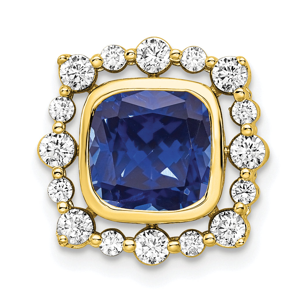 14k Yellow Gold Lab Grown Diamond VS/SI FGH & Created Sapphire Square Pendant