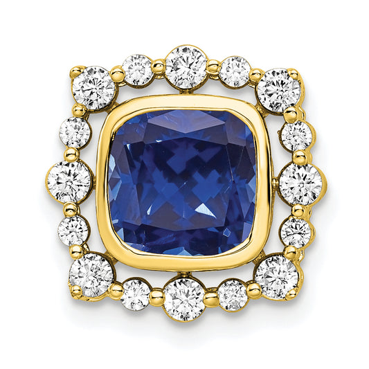 14k Yellow Gold Lab Grown Diamond VS/SI FGH & Created Sapphire Square Pendant