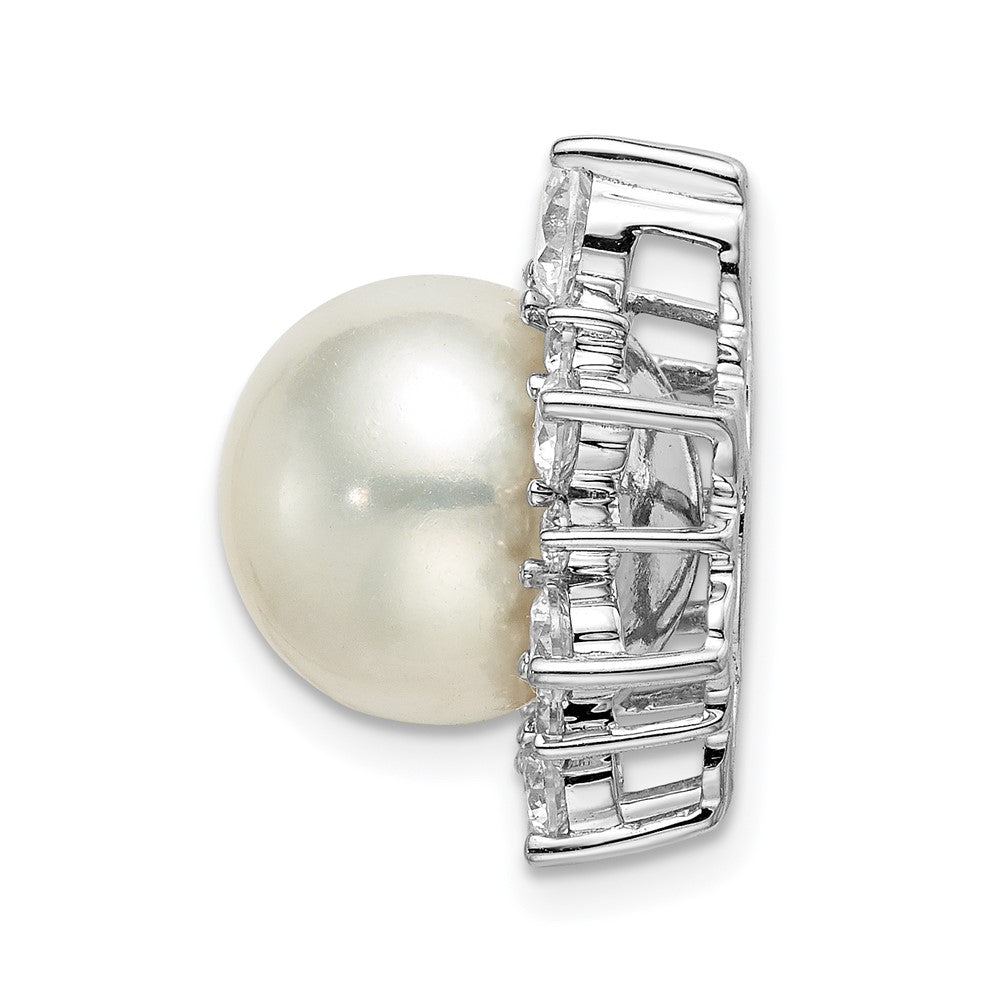 14K White Gold Lab Grown Diamond VS/SI FGH Fancy Fresh Water Cultured Pearl Chain Sli