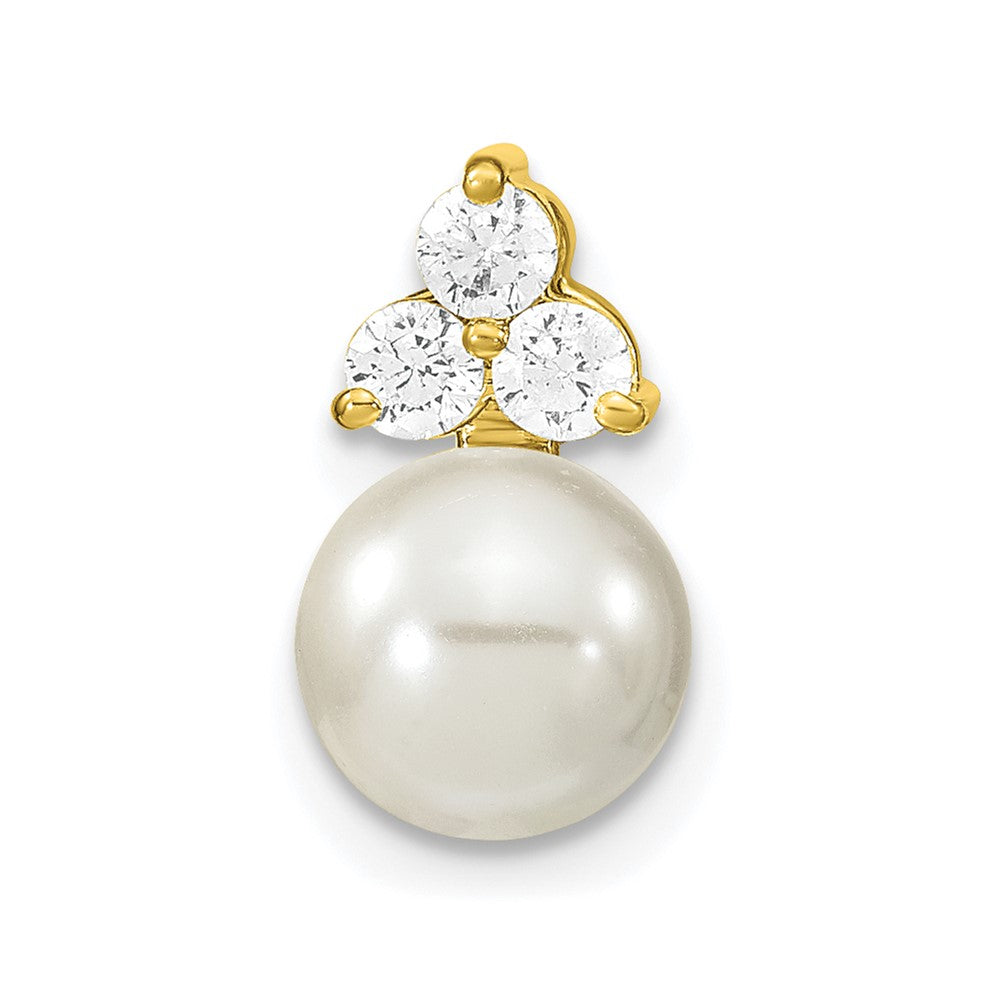 14k Yellow Gold 1/5 Ct. Lab Grown Diamond VS/SI+ G+ and 7.00 mm Freshwater Cultured Pearl Chain Slide Pendant