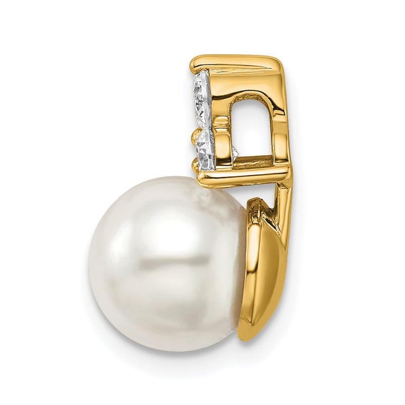 14k Yellow Gold 3/8 Ct. Lab Grown Diamond VS/SI+ G+ and 9.00 mm Freshwater Cultured Pearl Chain Slide Pendant