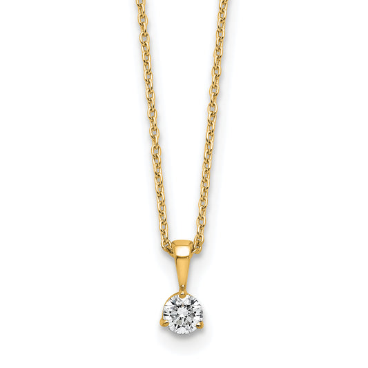 14k Yellow Gold 1/5 Ct. Lab Grown Diamond VS/SI+ G+ Three Prong 18 inch Solitare Pendant Necklace
