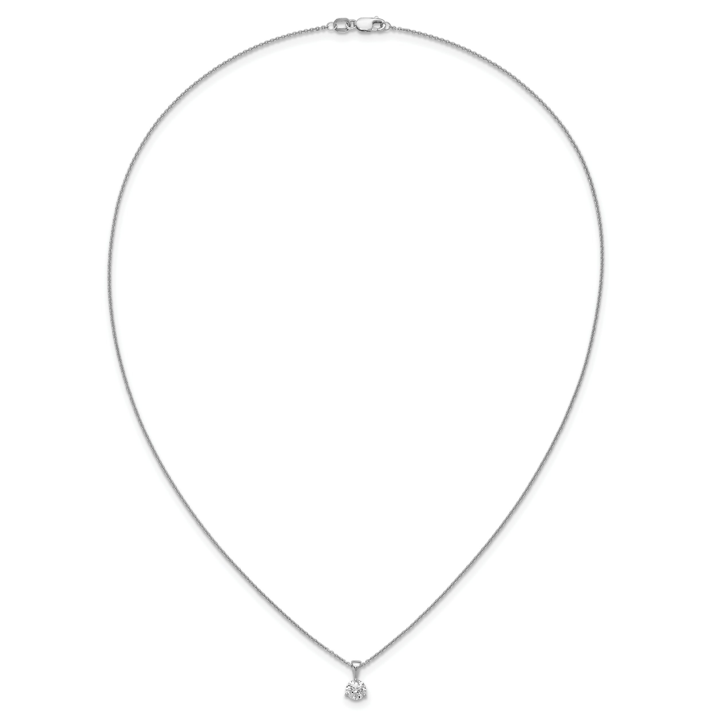 14k White Gold 1/2 Ct. Lab Grown Diamond VS/SI+ G+ Three Prong 18 inch Solitare Pendant Necklace