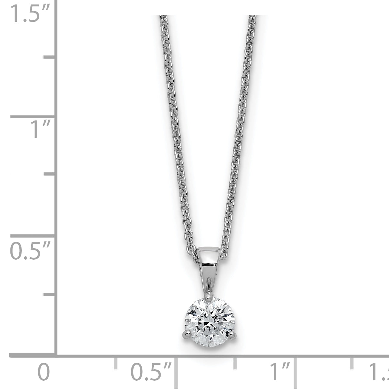 14k White Gold 1 Ct. Lab Grown Diamond VS/SI+ G+ Three Prong 18 inch Solitare Pendant Necklace