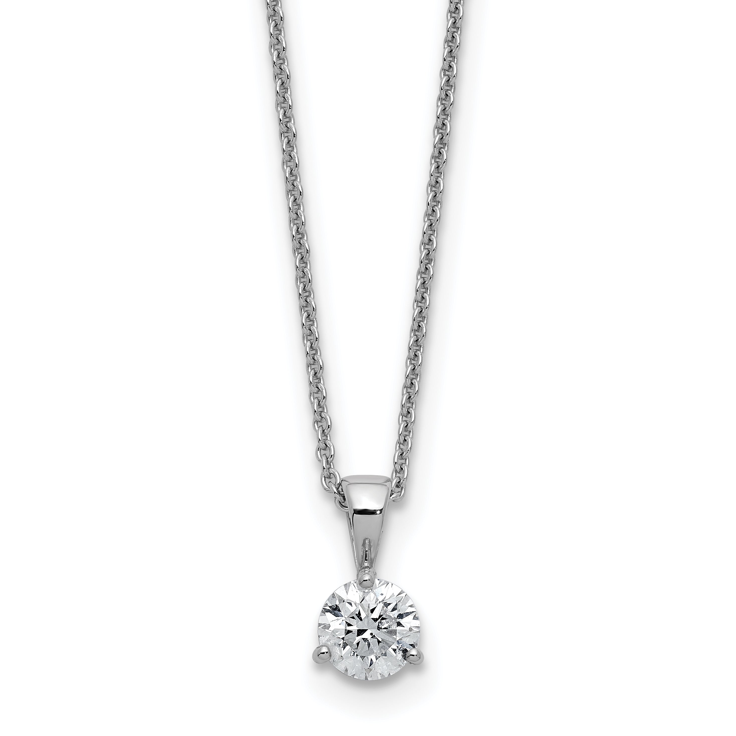 14k White Gold 1/3 Ct. Lab Grown Diamond VS/SI+ G+ Three Prong 18 inch Solitare Pendant Necklace