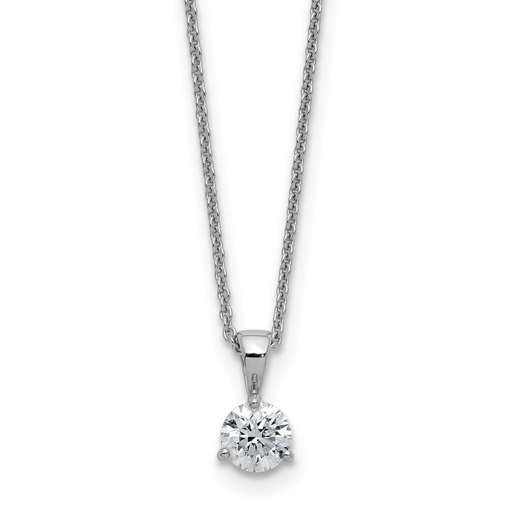 14k White Gold 1/2 Ct. Lab Grown Diamond VS/SI+ G+ Three Prong 18 inch Solitare Pendant Necklace
