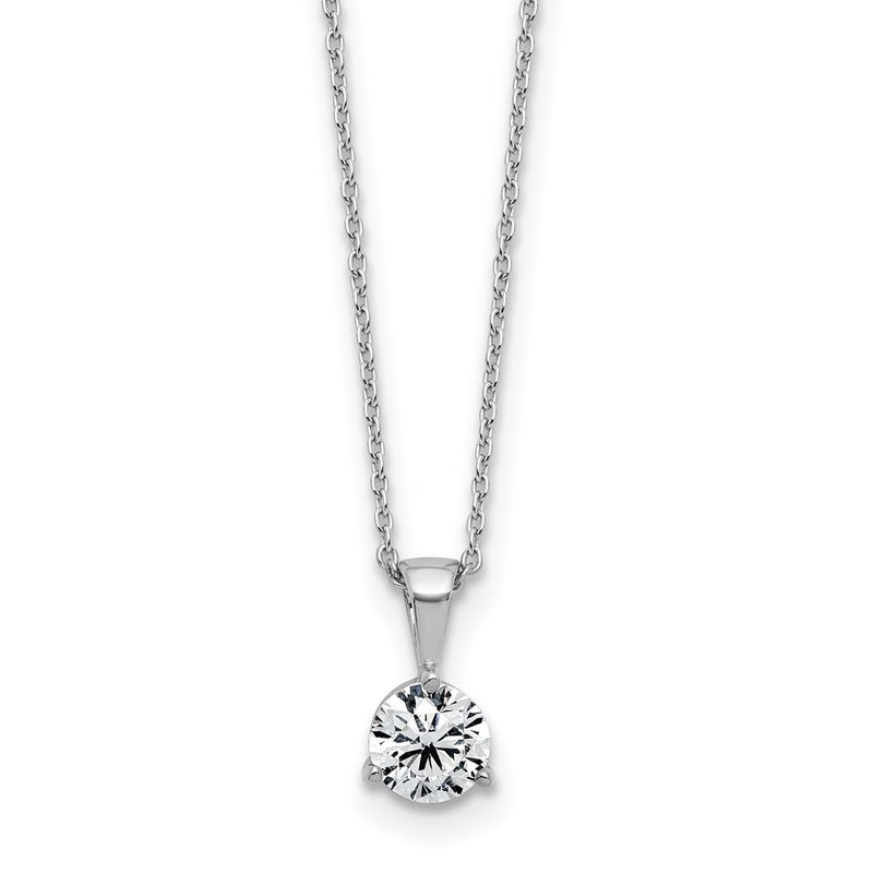 14k White Gold 1 Ct. Lab Grown Diamond VS/SI+ G+ Three Prong 18 inch Solitare Pendant Necklace