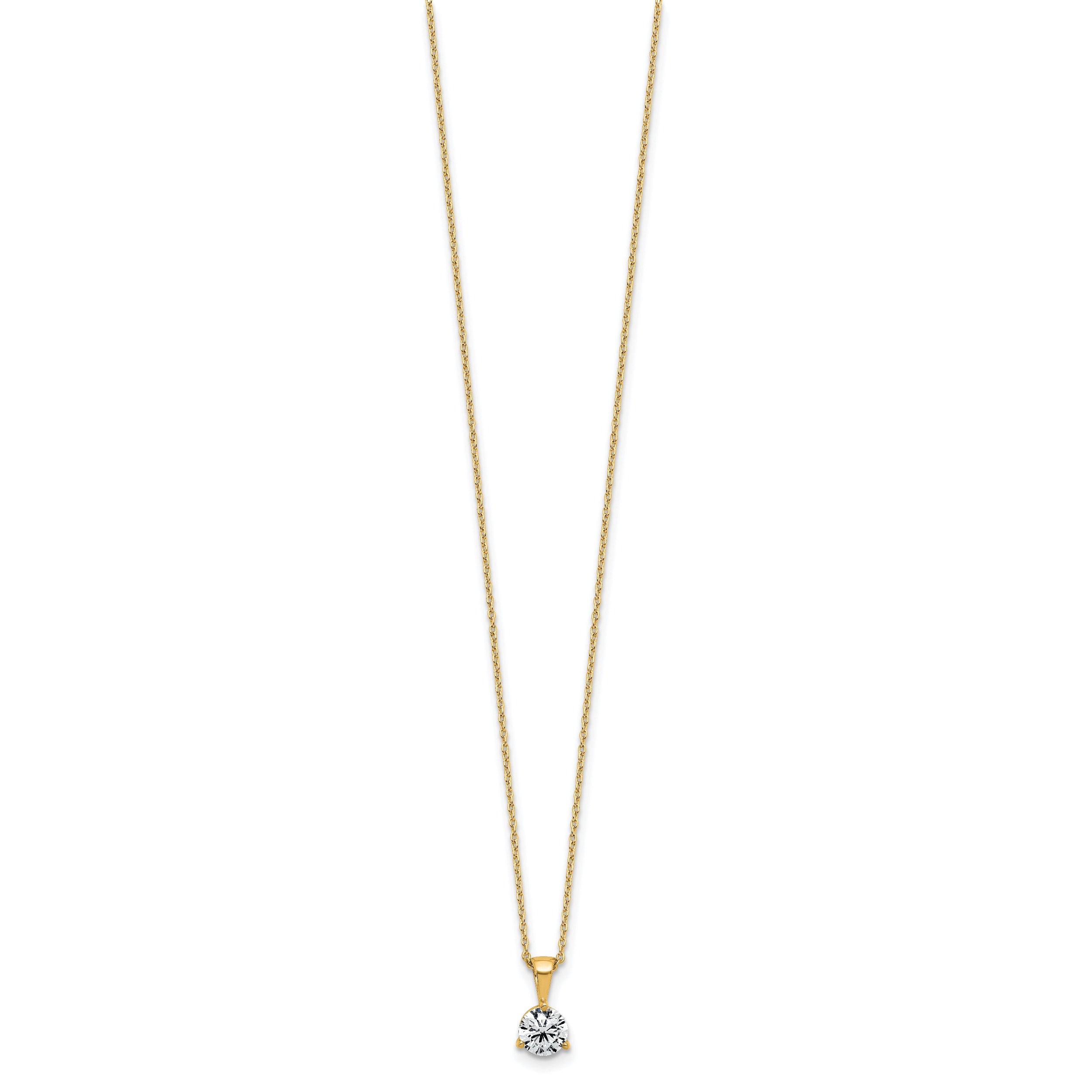 14k Yellow Gold 1 Ct. Lab Grown Diamond VS/SI+ G+ Three Prong 18 inch Solitare Pendant Necklace