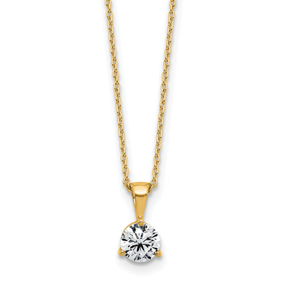 14k Yellow Gold 1 Ct. Lab Grown Diamond VS/SI+ G+ Three Prong 18 inch Solitare Pendant Necklace