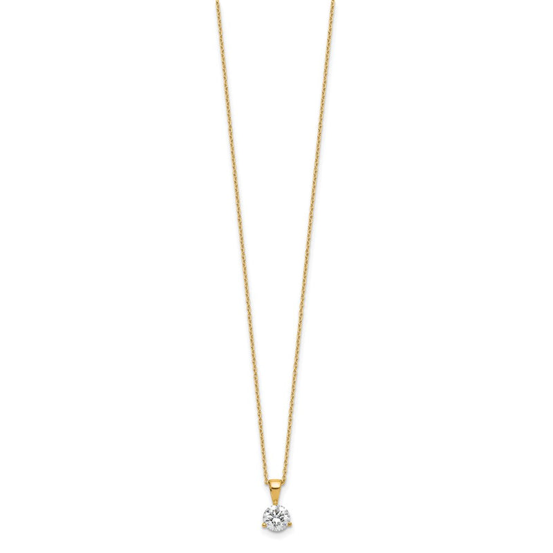 14k Yellow Gold 7/8 Ct. Lab Grown Diamond VS/SI+ G+ Three Prong 18 inch Solitare Pendant Necklace