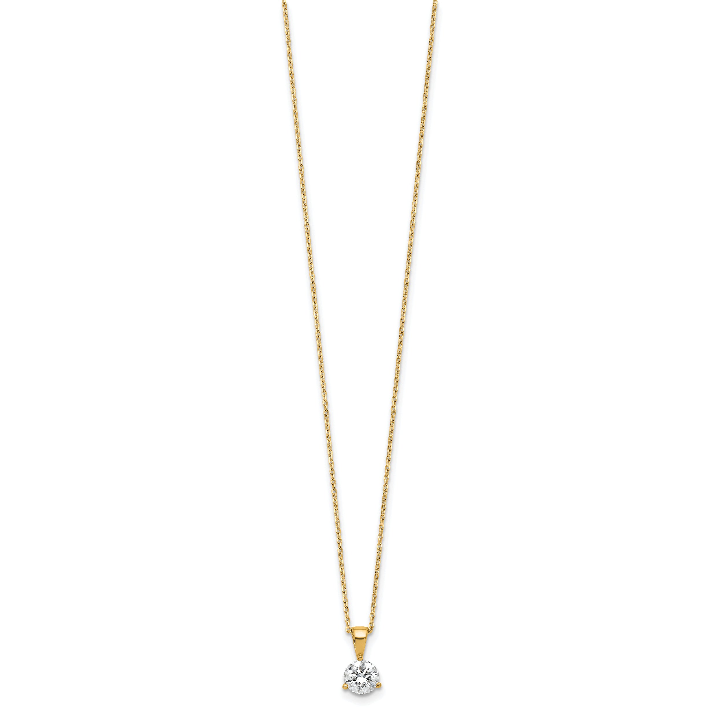 14k Yellow Gold 7/8 Ct. Lab Grown Diamond VS/SI+ G+ Three Prong 18 inch Solitare Pendant Necklace