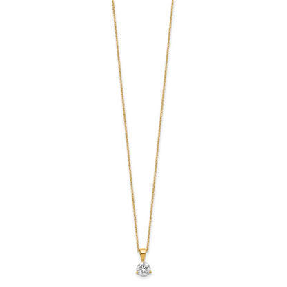 14k Yellow Gold 7/8 Ct. Lab Grown Diamond VS/SI+ G+ Three Prong 18 inch Solitare Pendant Necklace