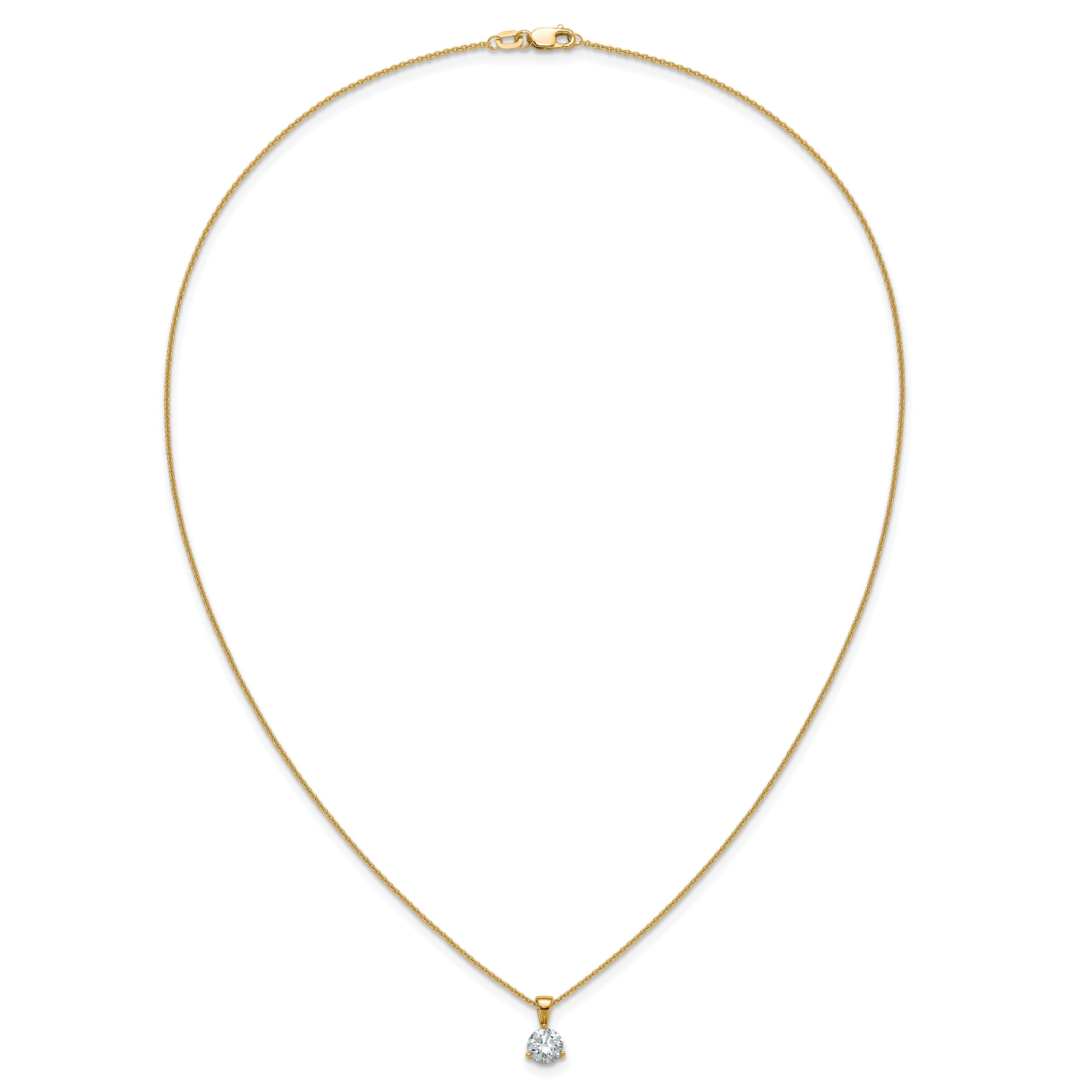 14k Yellow Gold 7/8 Ct. Lab Grown Diamond VS/SI+ G+ Three Prong 18 inch Solitare Pendant Necklace