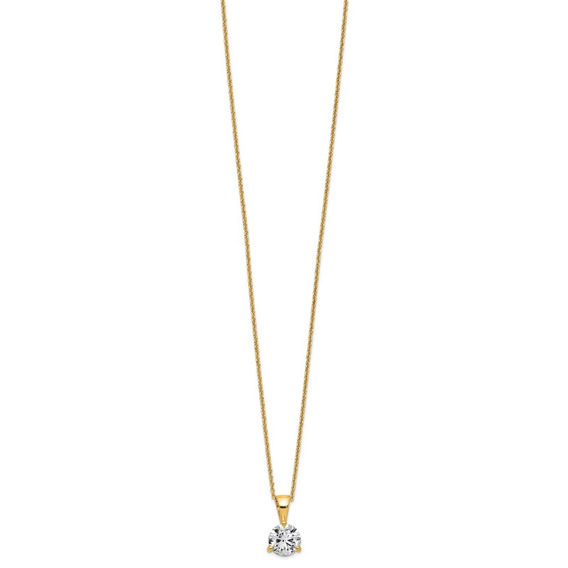 14k Yellow Gold 1 Ct. Lab Grown Diamond VS/SI+ G+ Three Prong 18 inch Solitare Pendant Necklace