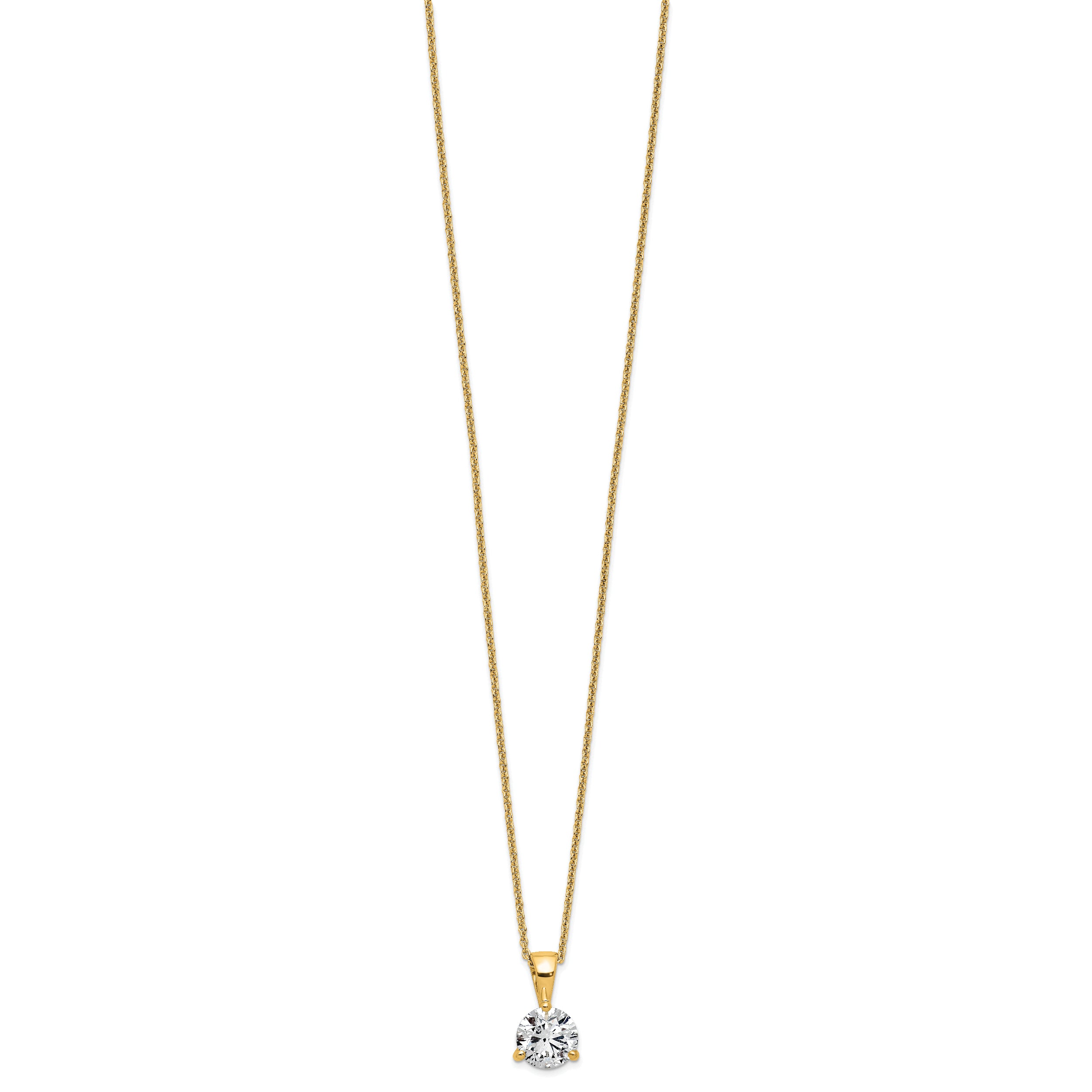14k Yellow Gold 1 Ct. Lab Grown Diamond VS/SI+ G+ Three Prong 18 inch Solitare Pendant Necklace
