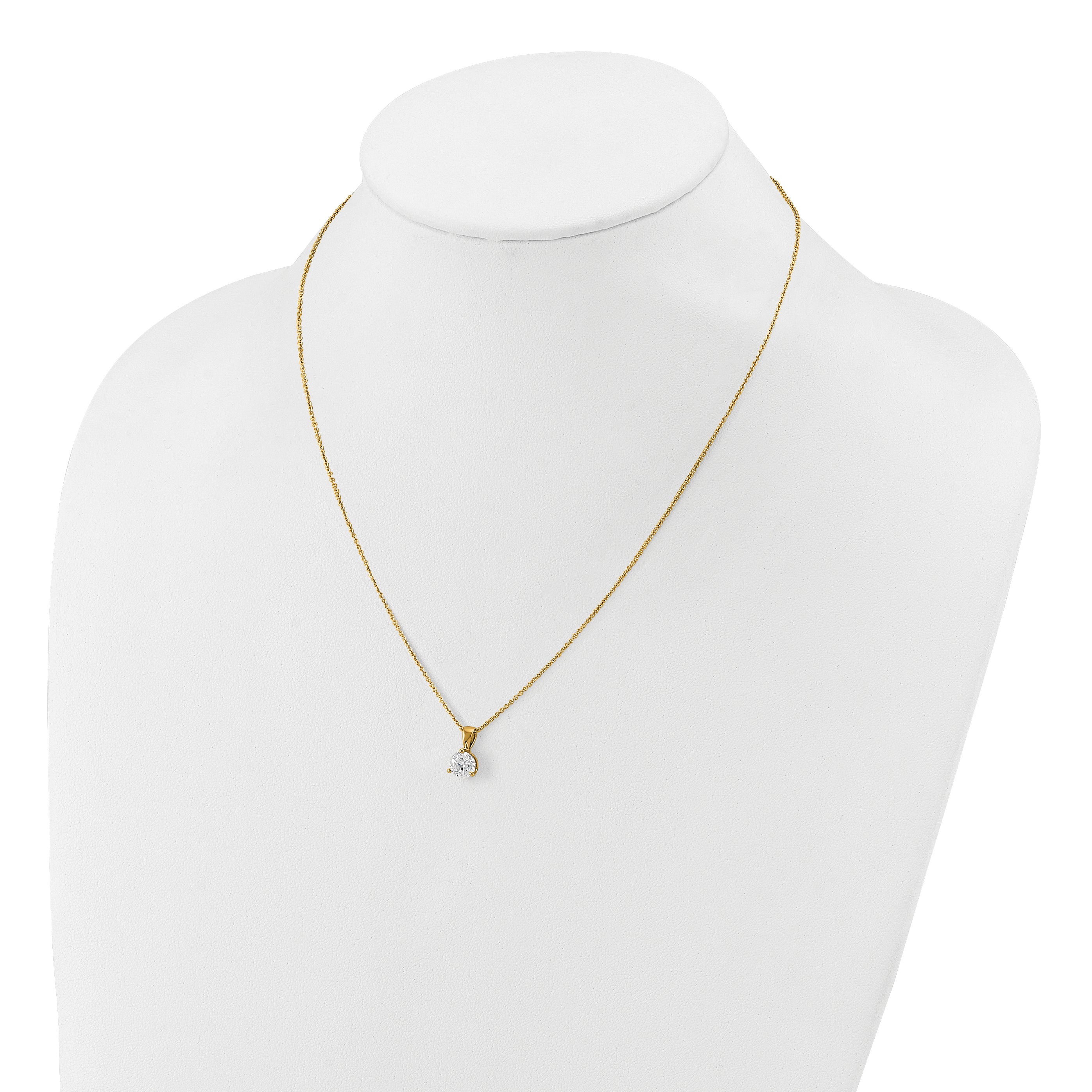 14k Yellow Gold 1 Ct. Lab Grown Diamond VS/SI+ G+ Three Prong 18 inch Solitare Pendant Necklace