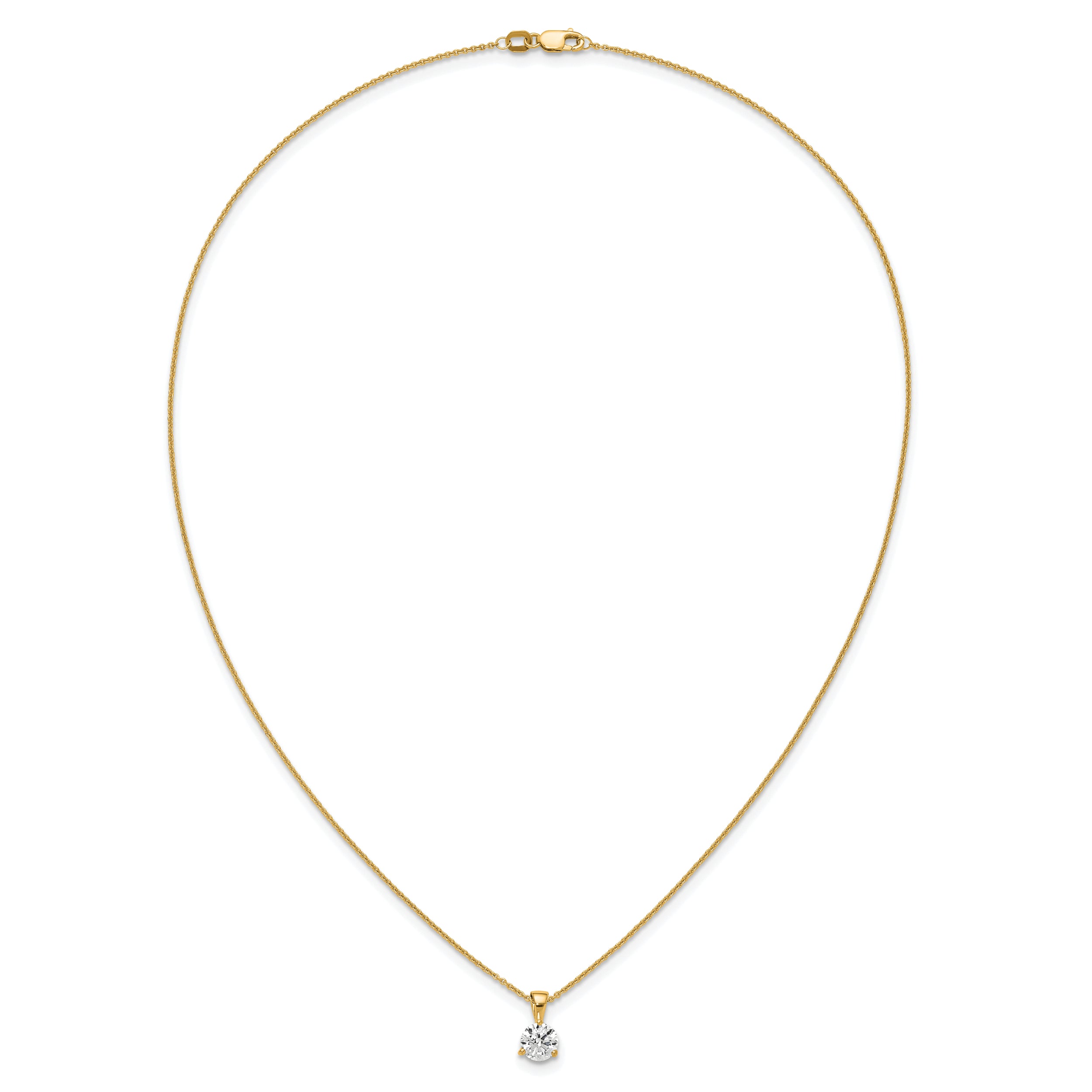 14k Yellow Gold 1 Ct. Lab Grown Diamond VS/SI+ G+ Three Prong 18 inch Solitare Pendant Necklace