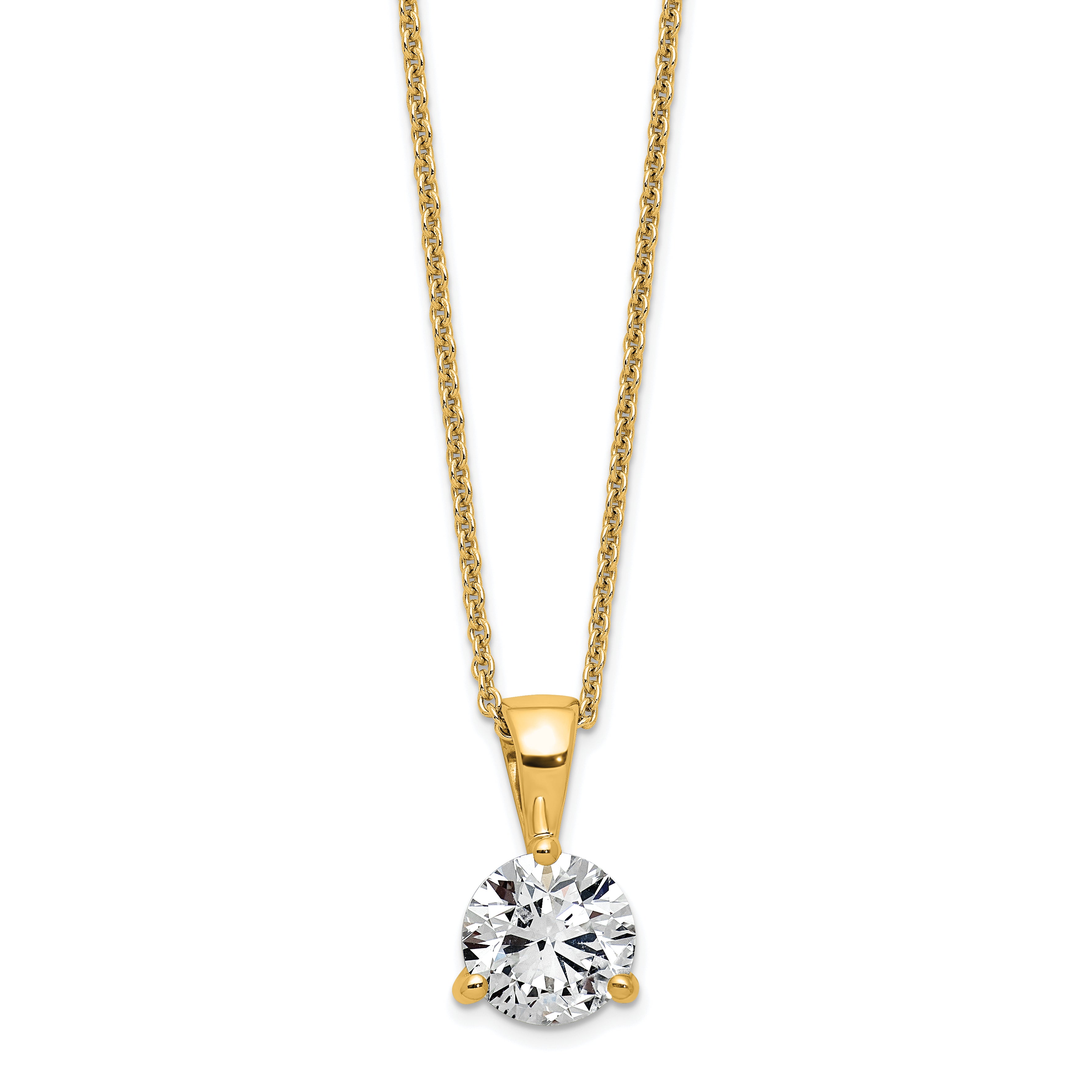 14k Yellow Gold 1 Ct. Lab Grown Diamond VS/SI+ G+ Three Prong 18 inch Solitare Pendant Necklace